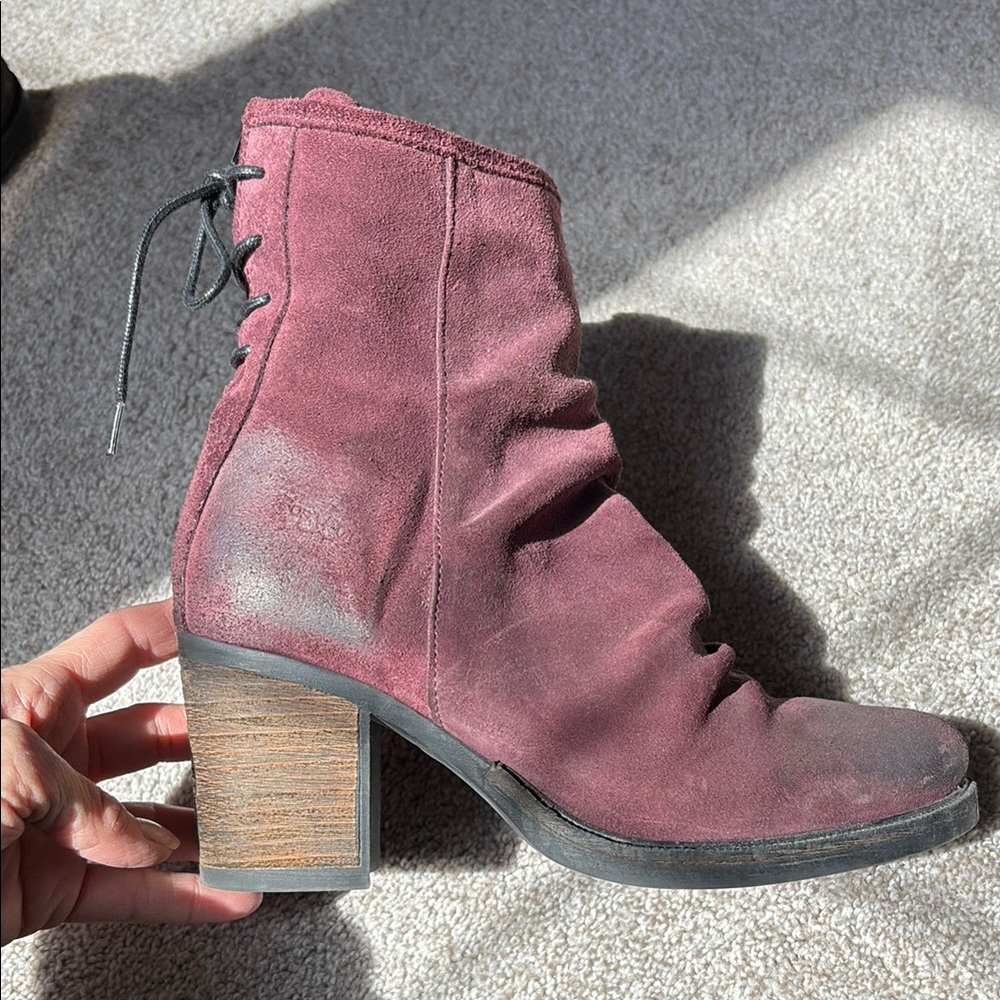 Women's Bos & Co Burgundy Suede Ankle Boots -Size 38